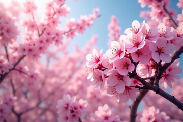 Vibrant sakura explosion, densely packed blossoms , nature, background