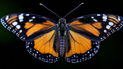 Obraz premium Majestic Monarch Butterfly: Detailed Wing Pattern, Vivid Orange and Black Beauty