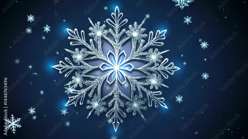 Poster winter wonderland in a spectacular snowflake design with shimmering accents and magical particles fl