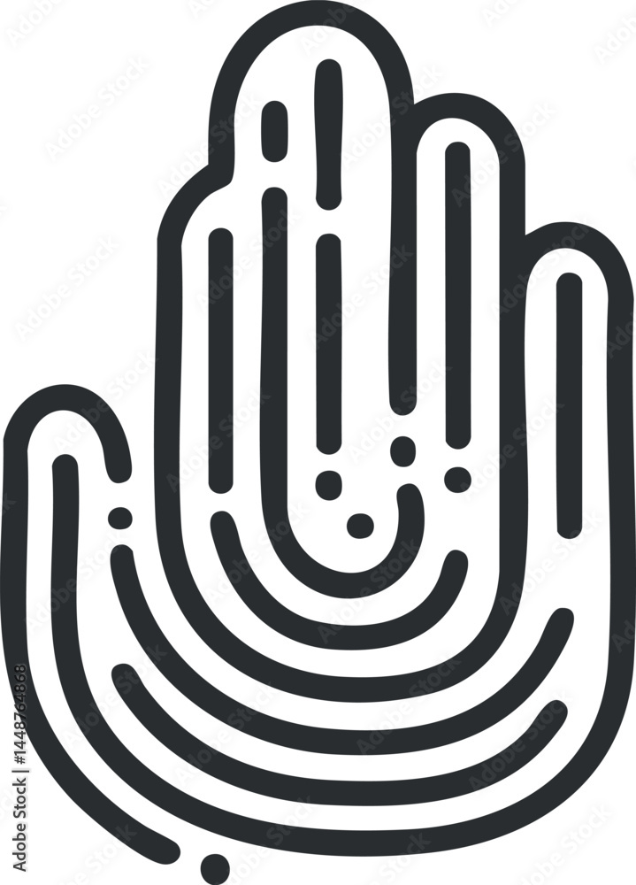 Poster black and white abstract hand palm illustration with fingerprint style lines and patterns