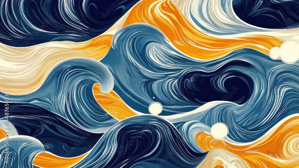 Poster Abstract liquid wave pattern showcasing dynamic movement and fluidity in vibrant colors with depth and texture, Abstract liquid wave Seamless