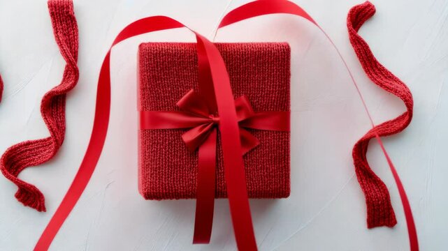 Creative gift wrapping: red box transformation with dynamic ribbon styling