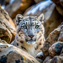 Fototapeta premium Snow Leopard Camouflaged in Himalayan Rocks