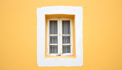 Yellow wall and a white window, craft clay. with white shades