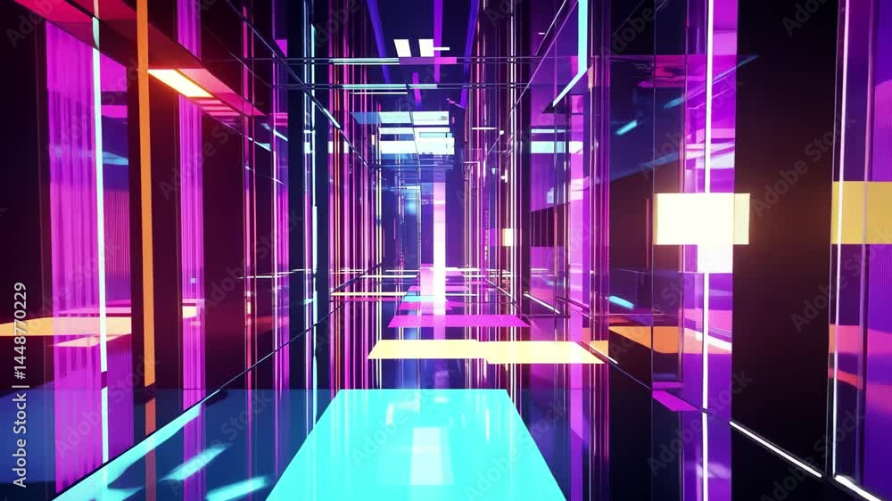 Poster exploration of holographic glossy stripes and lines in a futuristic geometric space, holographic glo