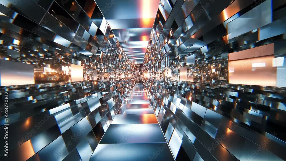 Poster High quality abstract background with moving mirrors in a dynamic and reflective environment, Abstract able background High quality of moving mirrors is able