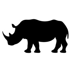 Striking Black Silhouette of a Majestic Rhinoceros on a Clean White Background