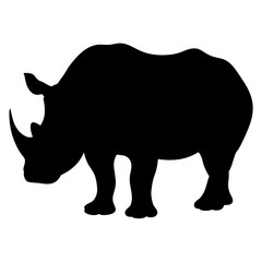 A strong rhinoceros is silhouetted against a white background in stark simplicity