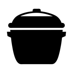 Simple black silhouette of a cooking pot with lid on white background