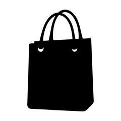 Simple black and white graphic of a reusable shopping bag illustration