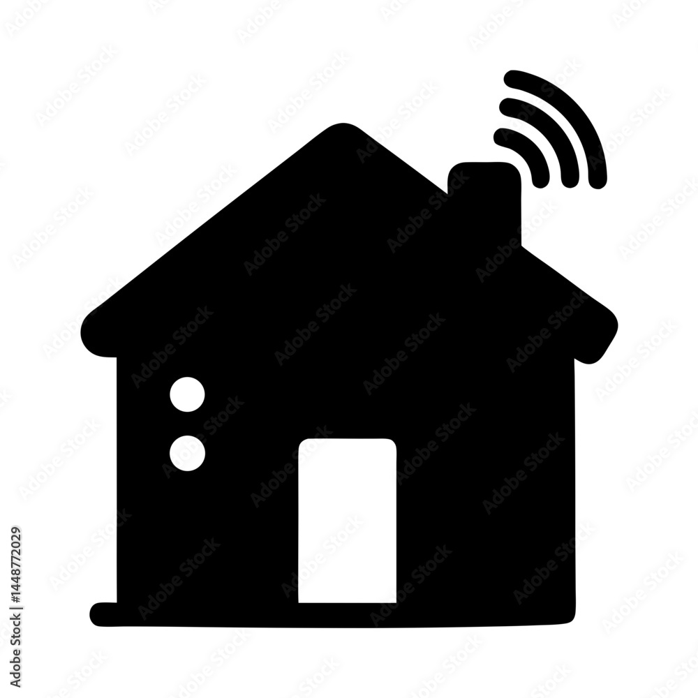 Poster icon depicting a smart home connected to the internet via wifi network