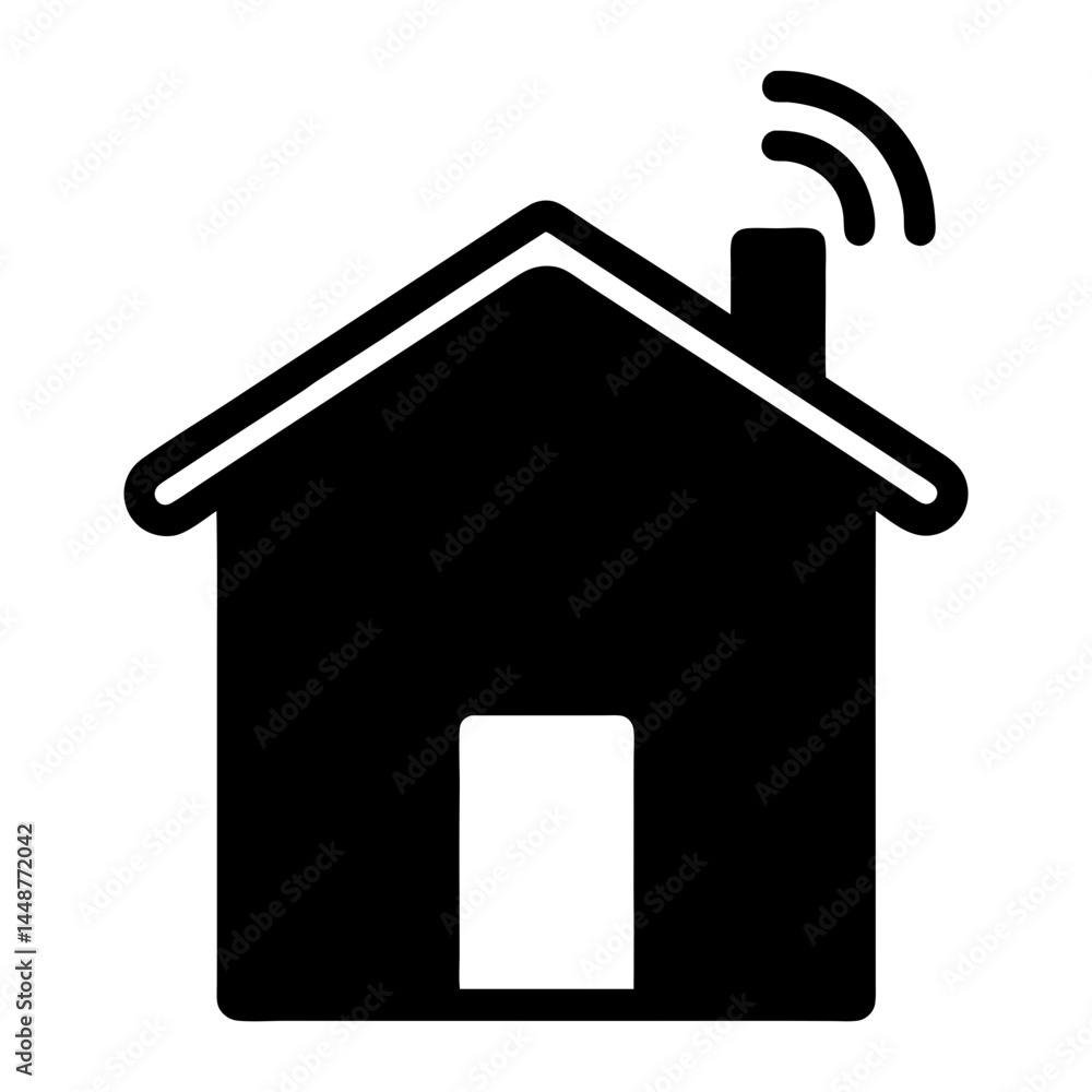 Poster icon depicting a smart home connected to the internet via wifi network