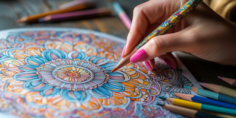 Close Hand Coloring Intricate Mandala