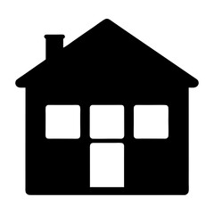 Simple black house silhouette with chimney and windows, minimalist design