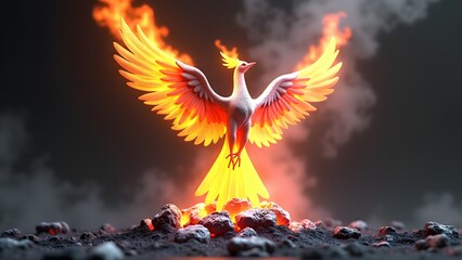 lent ashes forming phoenix renewal symbolism in ash-textured 3d render