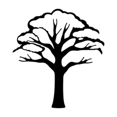 Simple Black and White Tree Silhouette Vector Illustration with Distinct Canopy