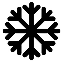 A single solid black snowflake isolated on a white background design