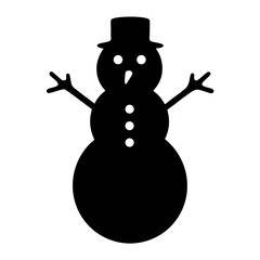 Monochrome Silhouette Illustration of a Cheerful Snowman Wearing a Top Hat