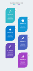 Vertical progress bar featuring 6 arrow-shaped elements, symbolizing the six stages of business strategy and progression. Clean timeline infographic design template. Vector for mobile presentation.