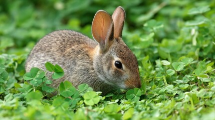 Fototapeta premium Eastern Cottontail Rabbit in Clover Patch
