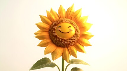 Fototapeta premium A sweet 3D sunflower with an oversized face and a warm friendly glow isolated on a white background generative ai