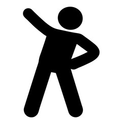 Stylized black figure with arm raised and hand on hip demonstrating exercise