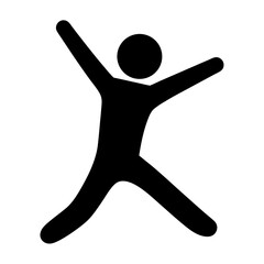 Simple stick figure with arms raised and legs spread in celebration