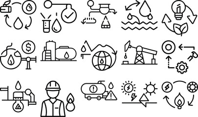 Fototapeta premium Oil & Energy Industry Icons – Extraction, Processing & Sustainability