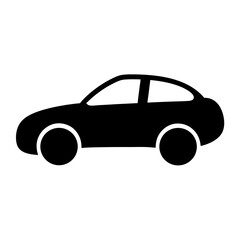 Simple stylized black car illustration against a white background, simple graphic