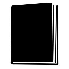 Simple black and white illustration of a hardcover book standing upright