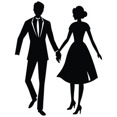Couple walking holding hands silhouette