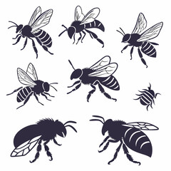 Bee silhouette set bundle vector