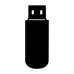 Black silhouette illustration of a USB flash drive on a white background