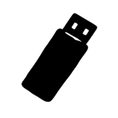 A black silhouetted rendering of a USB flash drive on white background