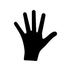Black Silhouette of Human Hand with Fingers Spread on White Background
