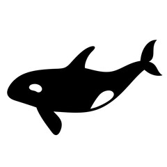 Simple black silhouette of an Orca or Killer Whale on white