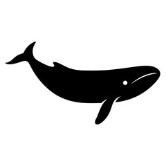Simple black silhouette of a majestic whale gracefully swimming in the ocean