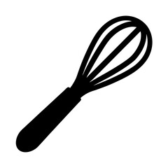 Black and white illustration of a whisk with long handle design
