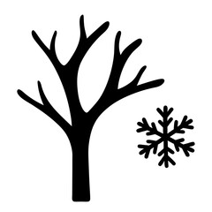 Fototapeta premium Black and white illustration of a winter tree with snowflake design