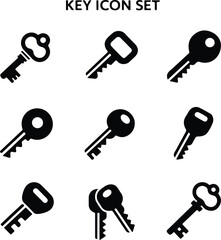 Key Icon Silhouette Set | Vintage & Modern Key Vector Collection Lock and Key Silhouettes | Security Key Icons Bundle