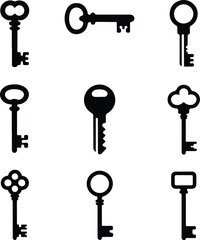 Key Icon Silhouette Set | Vintage & Modern Key Vector Collection Lock and Key Silhouettes | Security Key Icons Bundle