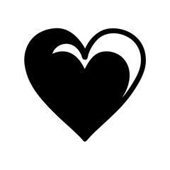 Elegant black heart with white outline on an isolated white background