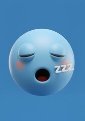 A whimsical 3D rendering of a sleeping emoji against a serene blue background, embodying calmness and conveying a sense of peace and tranquility