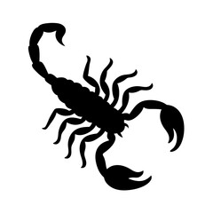Black silhouette of a scorpion on a white background ready to strike