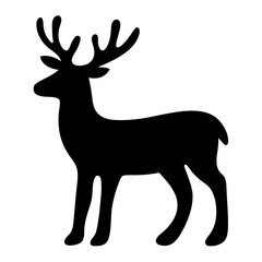 Black silhouette of majestic reindeer stag standing against a white background