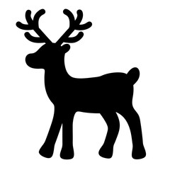 Silhouette of a majestic reindeer with impressive antlers on white background