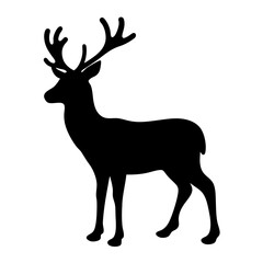 Silhouette of a Majestic Stag with Impressive Antlers on a White Background