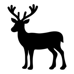 Black silhouette of majestic reindeer stag standing against a white background