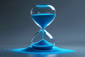Hourglass with Flowing Blue Sand Time Passing Concept