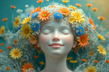 Serene Woman with a Vibrant Floral Crown